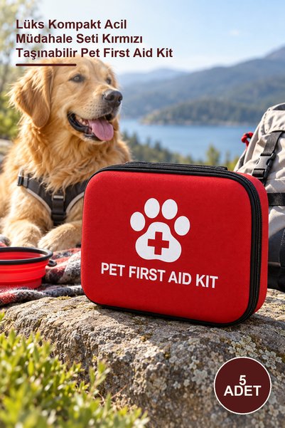 Yenilig 5 Adet Evcil Hayvan İlk Yardım Ve İhtiyaç Çantası – Lüks Kompakt Acil Müdahale Seti Kırmızı Taşınabilir Pet First Aid Kit