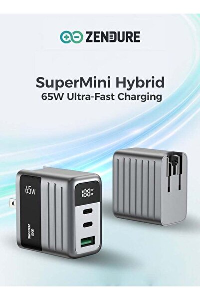Zendure شاحن حائط سريع هجين فائق الصغر بقوة 65 واط مع منافذ (2x USB-C + USB-A...