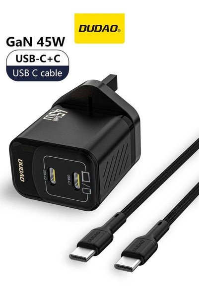 DUDAO 45W GaN Dual USB C Fast Charger with 65W USB-C Cable, PD3.0 PPS Wall Ch...