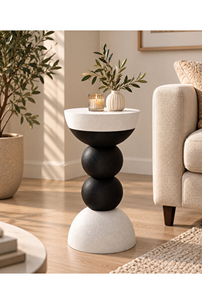 3D Hocası Modern Dekoratif Yan Sehpa – Siyah Beyaz – 3D Baskı Tasarım