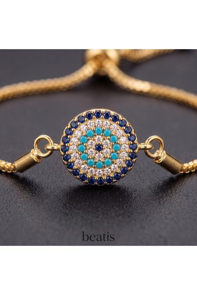 Beatis Gold Color Evil Eye Bead Zircon Stone Adjustable Women's Bracelet