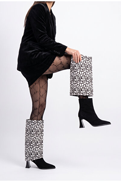 Shoesers Γυναικείες κοντές μπότες με ειδικό σχέδιο, ριγέ τακούνι, μυτερή μύτη...