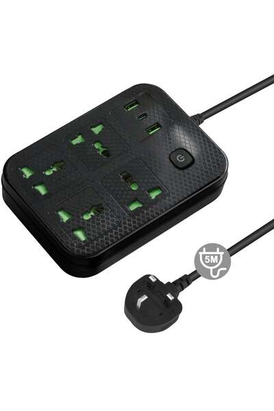 NECOMI Universal Power Cord Expansion Lead Socket with 4 Power Socket and 2 U...