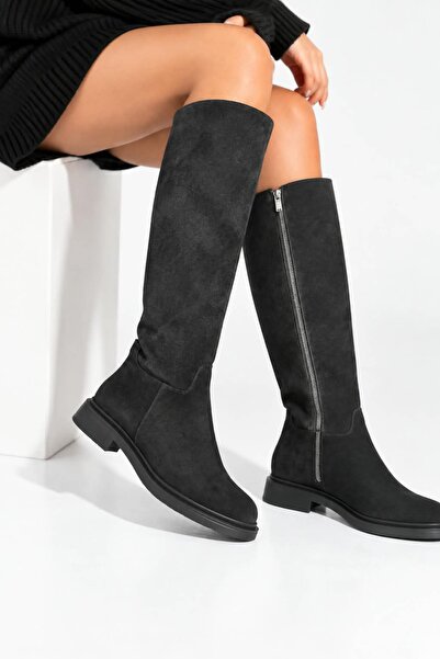 POTEEN Cool Women's Rider Long Suede Boots C200 Black