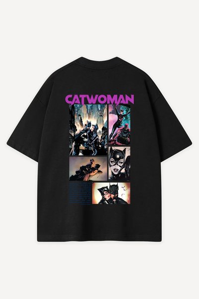 Sekizbiraltı Cat Collage Printed Black Oversize Tshirt