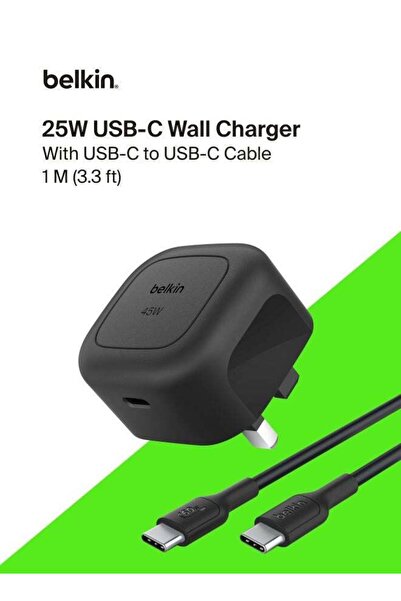 Belkin Compact Wall Charger 45W + USB-C to USB-C Cable, Fast Charging for App...