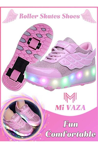 Mi VAZA Kid Roller Skates Shoes - Sneakers with LED Light - Two Removable Whe...