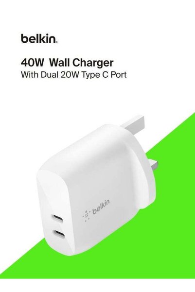 GENERAL شاحن حائط بيلكن 40 واط USB Type C PD (منفذان USB-C لشحن سريع بقوة 20 ...