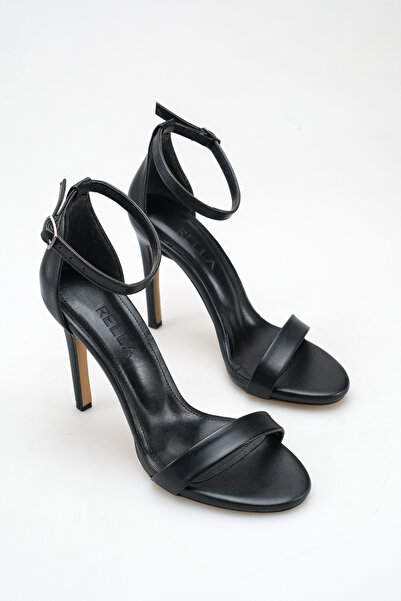 Rella Black Thin Heeled Single Strap Ankle Strap Stylish Evening Dress Sandals