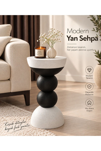 3D Hocası Modern Dekoratif Yan Sehpa – Siyah Beyaz – 3D Baskı Tasarım