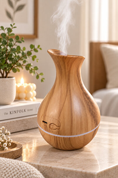 MAKRİ HOME Ahşap Görünümlü Aroma Difüzörü ve Hava Nemlendirici USB 15x10 cm, ...