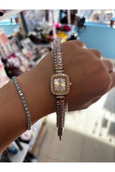 MODA Pink Stone Embellished Vintage Square Women's Wristwatch