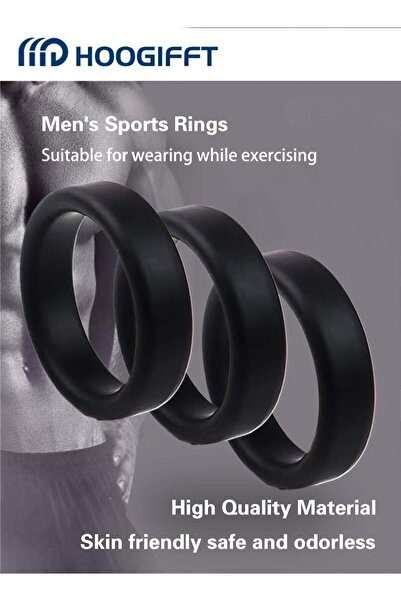 HOOGIFFT Silicone Ring Men's Sports Set, 3-Piece – Elastic Easy-Stretch Resis...