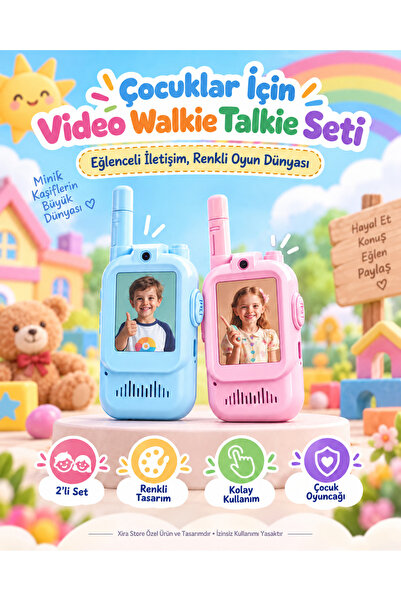 XİRA 2’li Görüntülü Walkie Talkie Çocuk Telsizi Kameralı Ekranlı Mavi Pembe O...