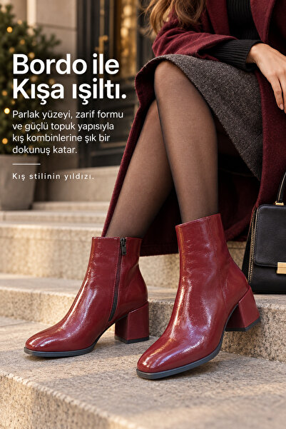 Miss Kiss Kadın Topuklu Bilek Bot Fermuarlı Kalın Blok Topuk Kışlık Günlük Şı...