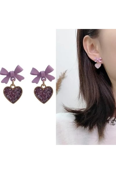 Lunarie Xuping Lilac Bow Purple Glitter Heart Dangle Earrings - Vintage Cute ...