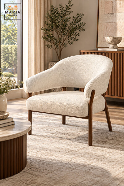 MARIA HOMES Modern Accent Armchair | White Textured Fabric Upholstered Lounge...