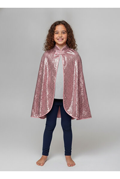 pembe pullu payetli kapşonsuz unisex çocuk pelerin, parti kostüm pelerini,