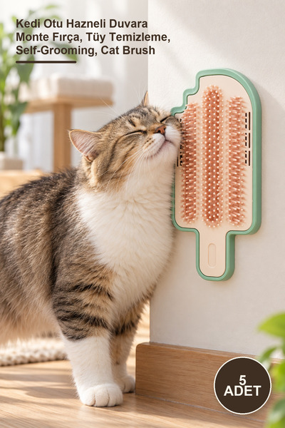 Yenilig 5 Pieces Cat Itch Relief Device – Wall Mounted Brush with Cat Grass C...