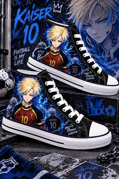 MECH BUTİK Unisex Anime Printed Black High-Top Linen Sports Shoes Sneaker