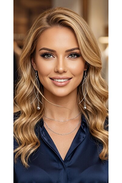 Nurtakı Modern Cross Curved Ball Detailed Dangle Women's Earrings