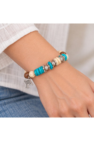 HER ŞEY NOTA www.herseynota.com Turquoise Cream Beaded Ethnic Bracelet Silver...