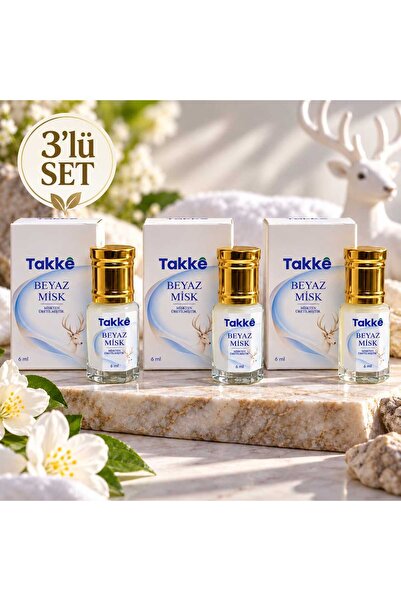 Takke ® Beyaz Misk Alkolsüz Esans 6 ml x 3 – 3’lü Set Yoğun Kıvamlı Uzun Süre...