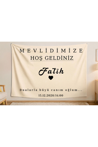Kişiye Özel Mevlid Programı Duvar Örtüsü- Dini programlar- İsim-Alt Yazı-Doğum Tarihi
