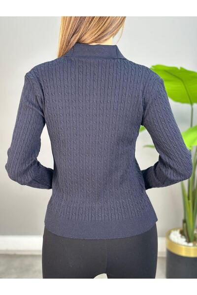Generic Brand Polo Collar Knitted Patterned Knitwear Sweater