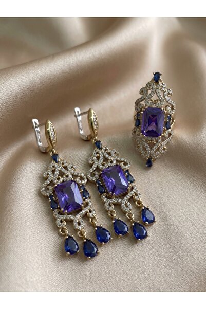 Amatis Osmanlı Otantik model gümüş set ,925 ayarlı gümüş küpe ve yüzük