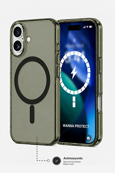 WANNA PROTECT iPhone 16 (IC) ANİMASYONLU MagSafe Destekli Şeffaf Sert Mika İn...