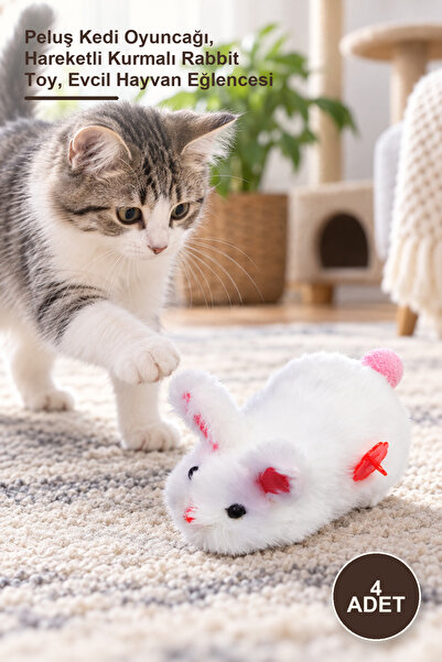 Yenilig 4 Pieces Wind-Up Rabbit Toys – Plush Cat Toy, Moving Wind-Up Rabbit T...
