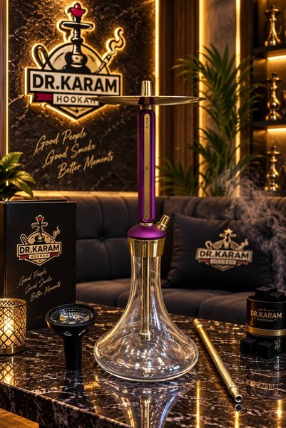 DR KARAM HOOKAH Dr. Karam Hookah - Lüks mor Gold Nargile Takımı / titanium 50 cm .Cam Şişeli Modern Tasarım
