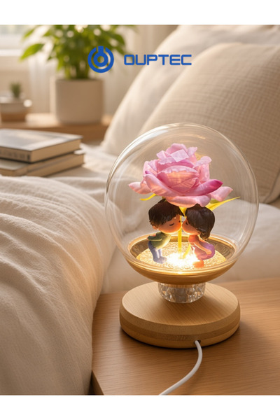 Ouptec Romantic Couple and Pink Rose Detailed Glass Jar Night Light Illuminat...