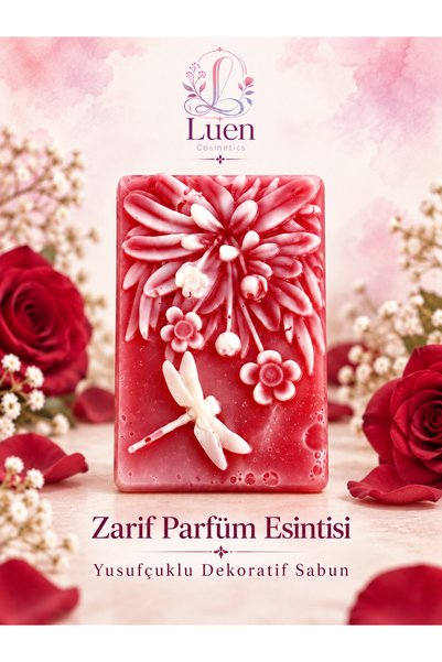 Zarif Parfüm Esintili Yusufçuk ve Çiçek Desenli El Yapımı Dekoratif Sabun 90 g
