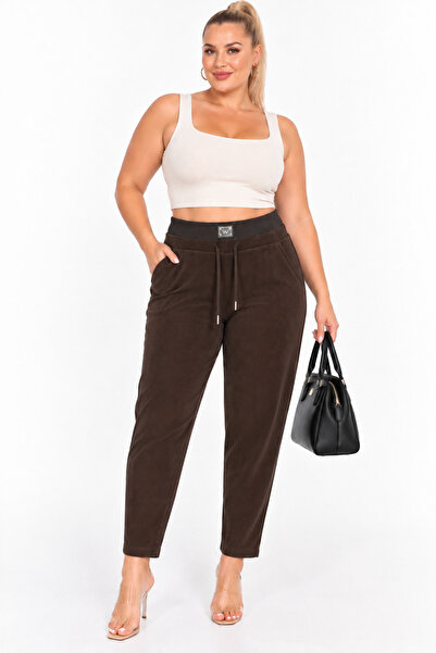 MOTIVATION Plus Size High Waist Ribbed Textured Lace-Up Pocketed Skinny Leg W...