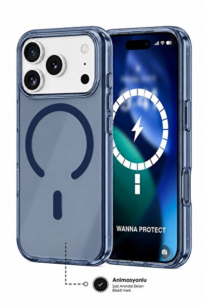 WANNA PROTECT iPhone 17 Pro (IC) ANİMASYONLU MagSafe Destekli Şeffaf Sert Mik...