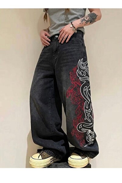 Köstebek Dragon Tribal Desenli Taşlamalı Denim Kot Pantolon