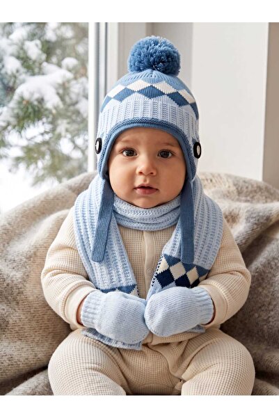 Aware Time Kitti 0-12 Ay Erkek Bebek & Çocuk İçi Polarlı Atkı Bere Eldiven 3'...