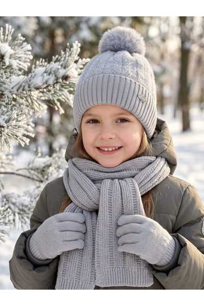 Aware Time Kitti 4-8 Years Old Girl's Fleece Scarf Beanie Gloves 3-Piece Set
