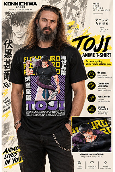 FG KONNİCHİWA Jujutsu Kaisen Satoru Gojo Suguru Geto Sukuna Printed Black T-S...