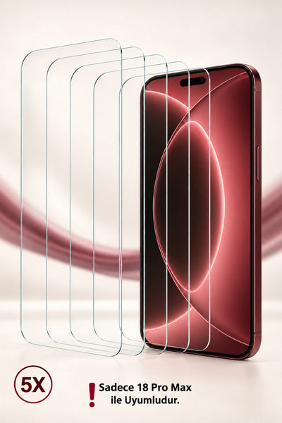 Evax 5 Adet iPhone 18 Pro Max Uyumlu HD+ 0,26MM 9H Temperli Cam Ekran Koruyucu