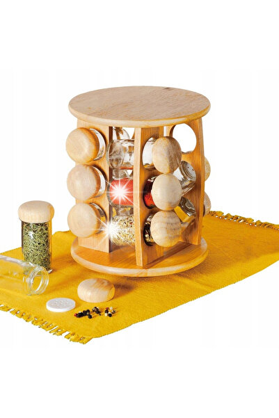 ARTEMİSPAK Raft de bucătărie din lemn cu recipiente rotative pentru condimente