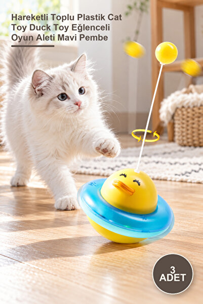 Yenilig 3 Pieces Ufo Shaped Duck Cat Toy – Plastic Cat Toy with Moving Ball, ...