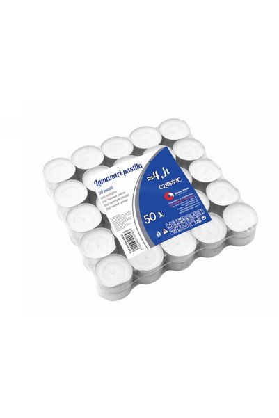 global plast Set de 50 de lumânări albe tip tealight, cu o durată de ardere d...