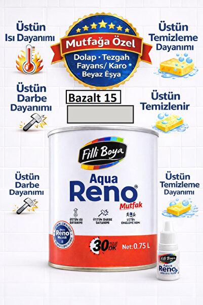 Filli Boya Aqua Reno Mutfak Dönüşüm Boyası–Isıya,Darbeye ve Temizlemeye Dayan...