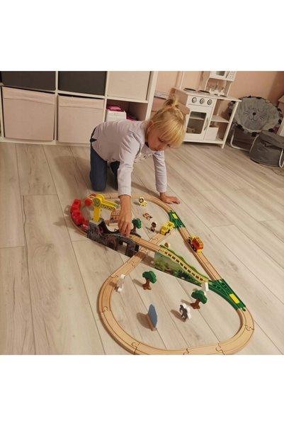 NO BRAND Set de șine din lemn, 88 de piese, cu șine de 330 cm, pentru copii 3+