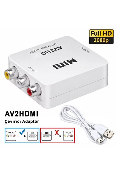 POPKONSOL AV to HDMI Dönuştürücü RCA AV/CVBS Adaptör 1080p 720p Çevirici Av2Hdmi