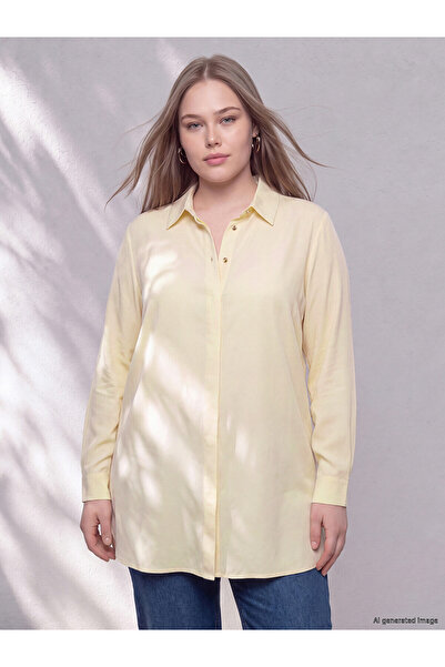 LC Waikiki Two Mt Shop Quality Lcw Curve Yellow Plus Size Women's Shirt Tunic