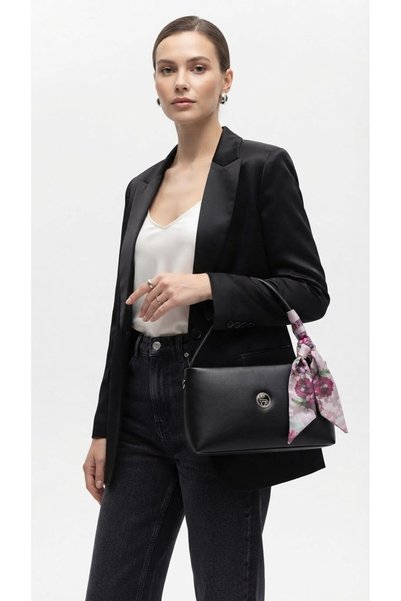 C&On Design Luxury Black Women's Hand and Shoulder Bag with Shawl Accessory - Casual Stylish Handbag